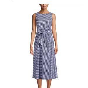 Gingham blue White Checkered Midi A line bow 10 cotton fisherman core cottage